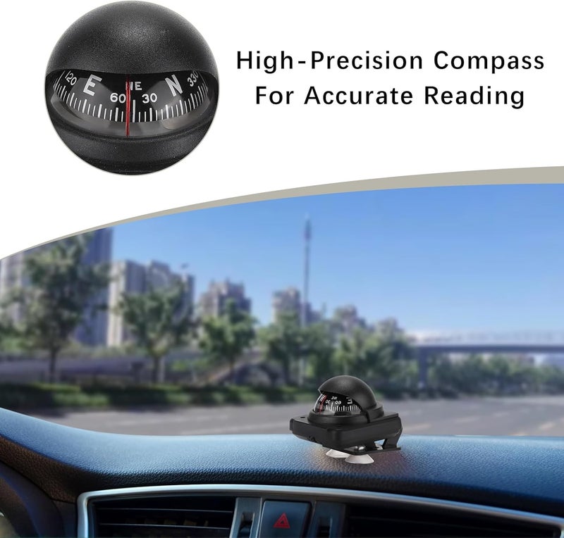 Flylin كرة بوصلة السيارات، دليل توجيه قابل للتعديل وقابل للطي، بوصلة مغناطيسية مع شريط لاصق للسيارات والقوارب والمركبات الخارجية - Image 5